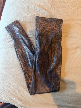 SPANX Leopard Print Faux Leather Leggings in Brown and Black
